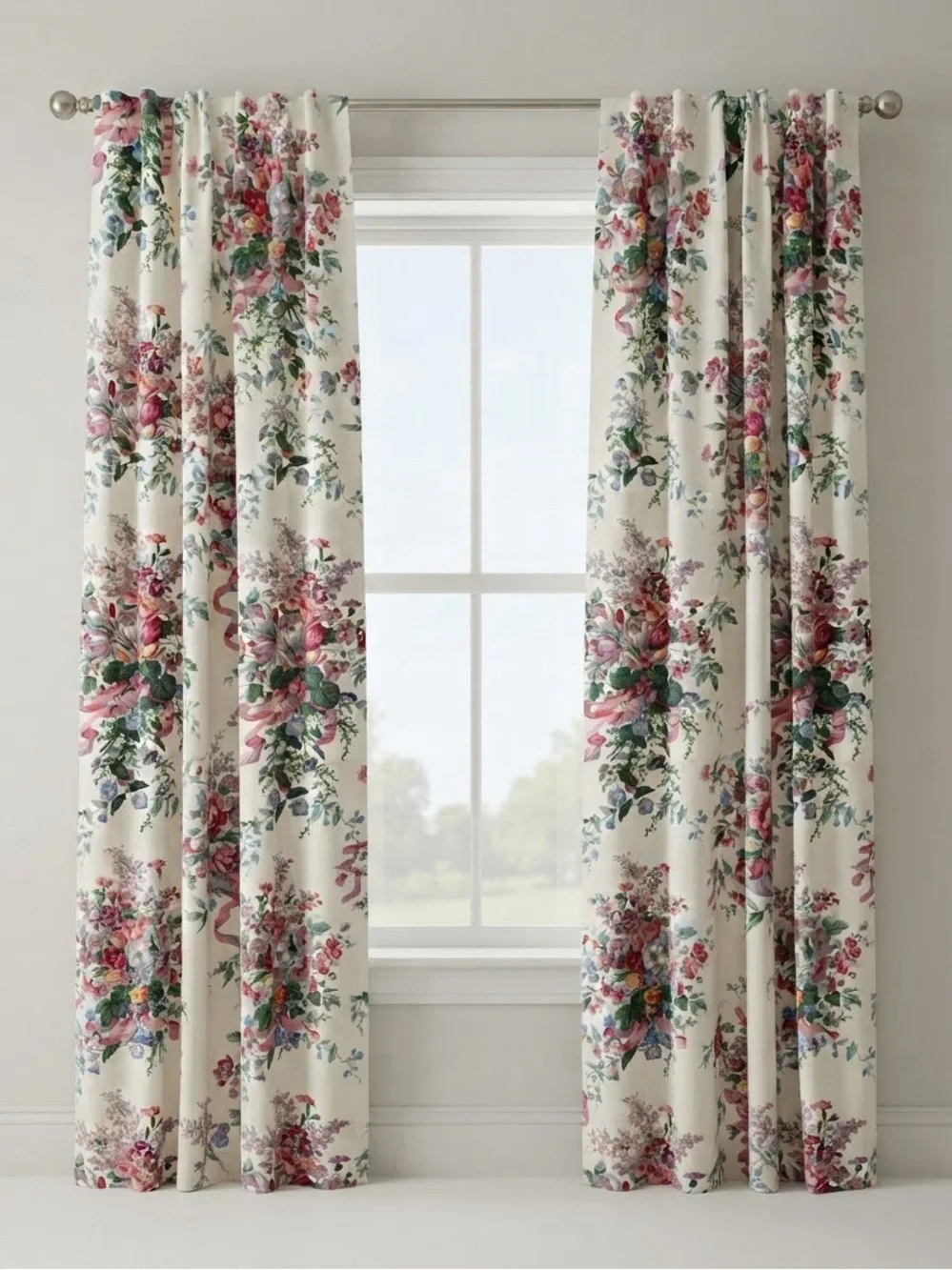 Heavyweight Cotton Floral Curtains, Pair, Like New